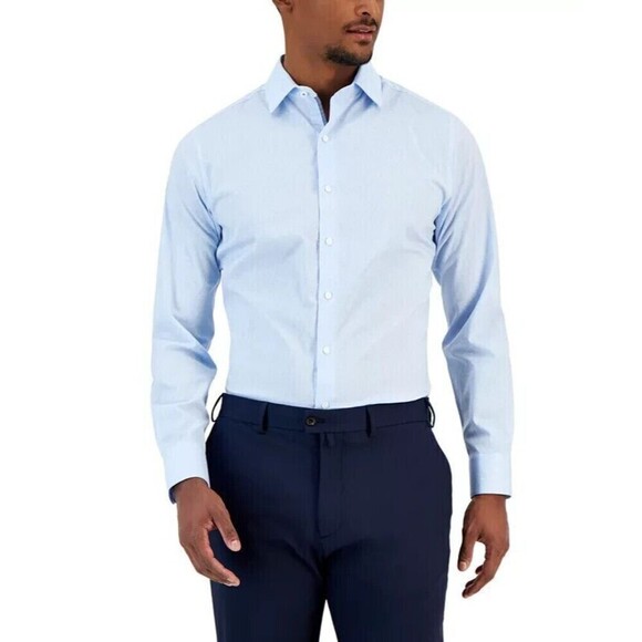 Bar III Men's Dress Shirt Slim-Fit Vine Print Stretch Light Blue Size Large - Picture 1 of 4